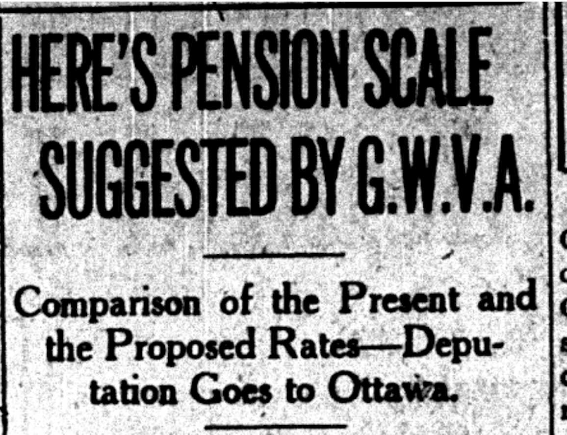 Toronto Star newspaper reporting about the pension rates for war veterans.