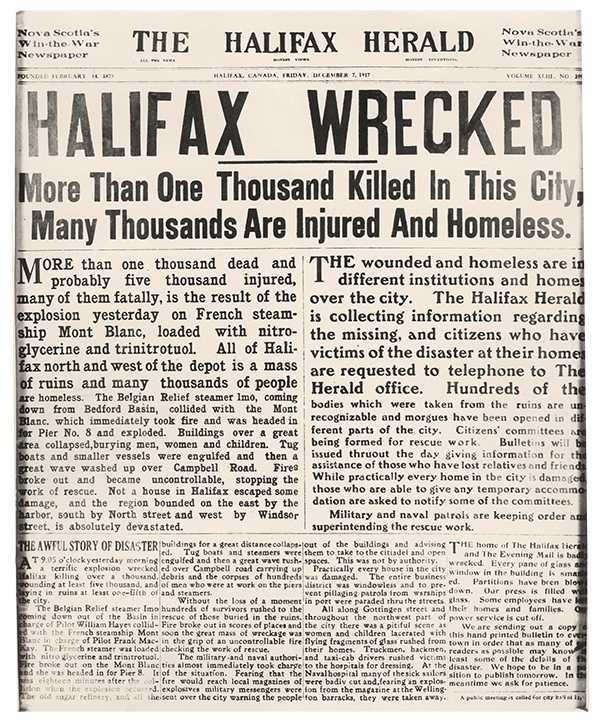 Front page of the Halifax Herald newspaper after the explosion.
