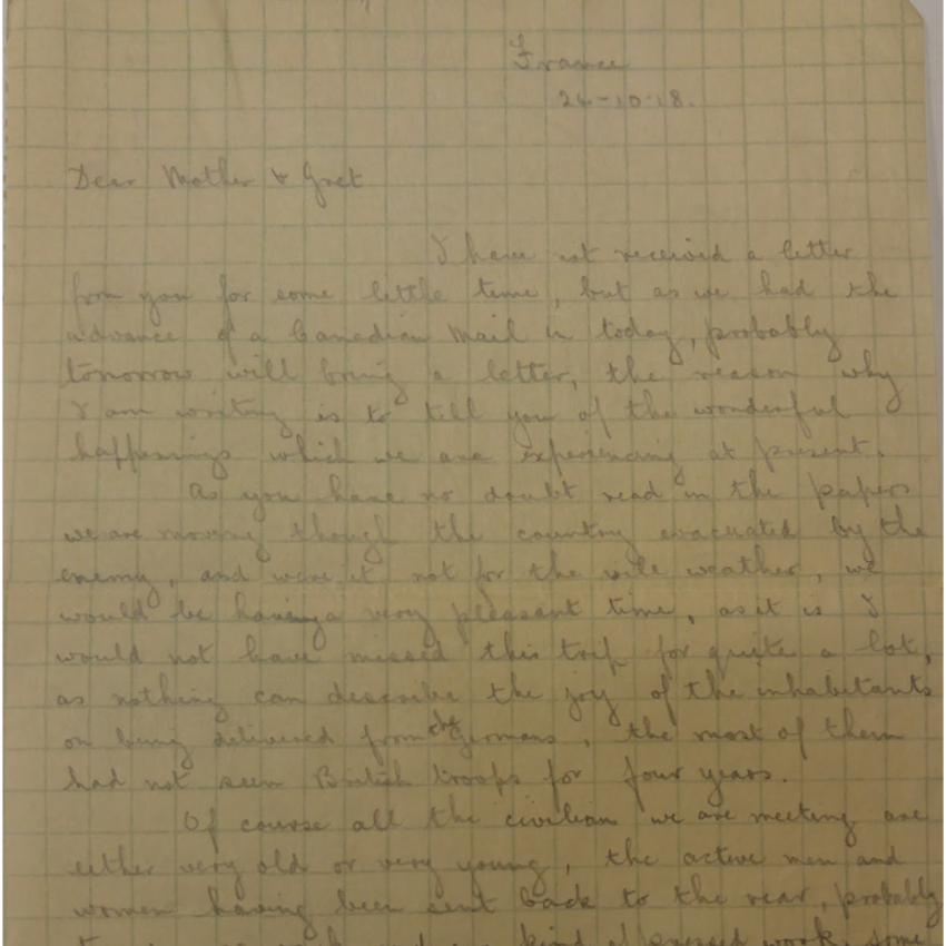 Hand-written letters of that recount the liberation of the Mons.